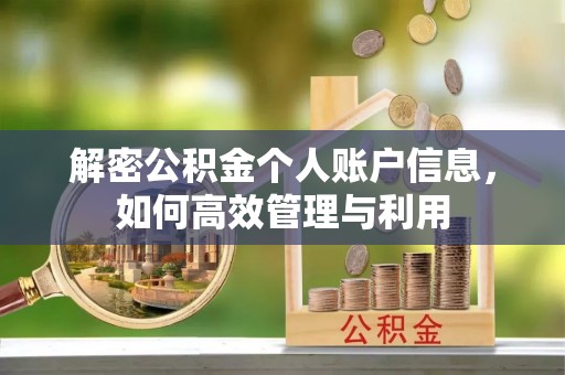 连州解密公积金个人账户信息，如何高效管理与利用